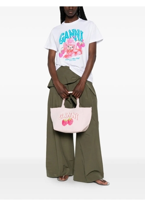 GANNI raspberry-print logo-patch tote bag - Pink