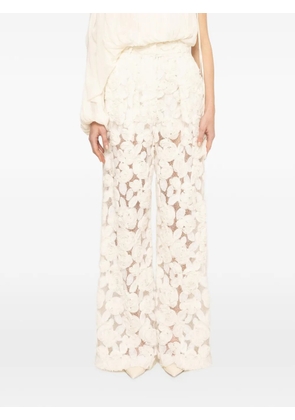 NISSA floral-embroidery wide-leg trousers - Neutrals