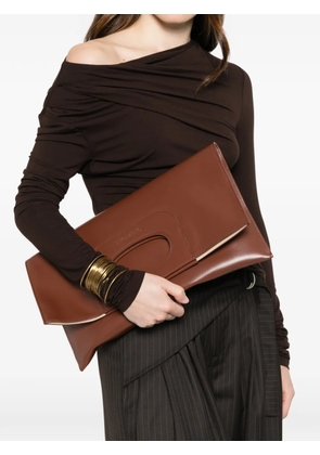 Gherardini Piattina logo-embossed leather clutch bag - Brown