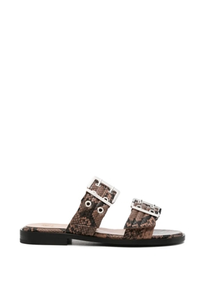 GANNI buckle-fastening snakeskin-effect sandals - Brown