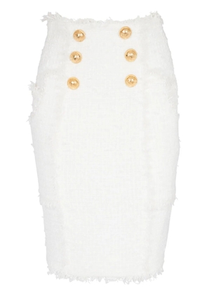 Balmain button-detail tweed pencil skirt - White