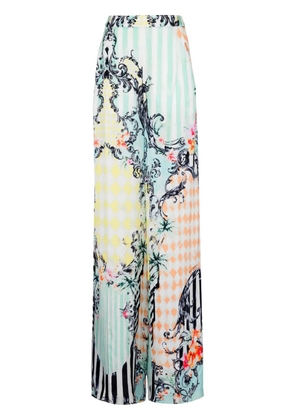 Balmain baroque-print palazzo trousers - Blue