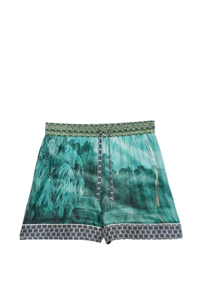 Pierre-Louis Mascia landscape-print silk shorts - Green
