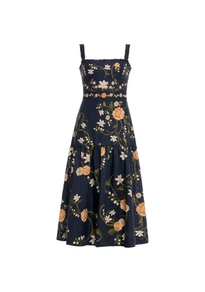 Agua By Agua Bendita Nispero Valle floral-print tiered linen midi dress - Blue