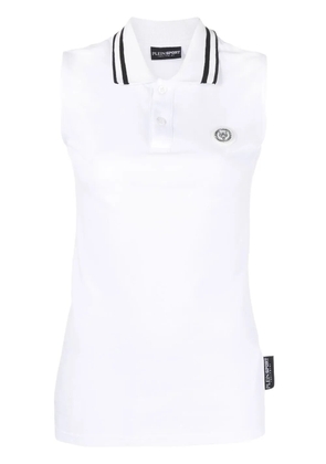 Plein Sport logo-print sleeveless polo-shirt - White