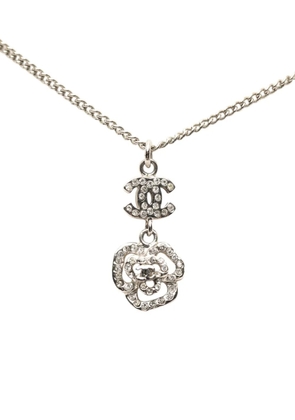 CHANEL Pre-Owned 2007 CC Brass and Strass Camellia Pendant Necklace costume necklace - Silver