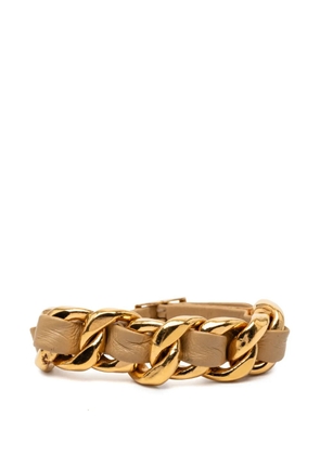 CHANEL Pre-Owned 1990-2010 CC Gold Plated Leather Woven Chain Bracelet costume bracelet