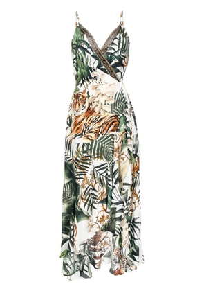 Camilla draped tiger-paint wrap dress - White