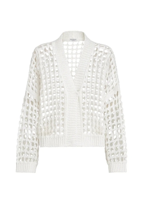 Brunello Cucinelli jute and cotton net cardigan - White