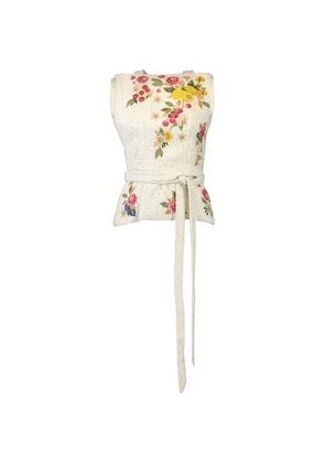 Mary Katrantzou Juda floral-embroidered tie-waist top - Neutrals