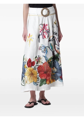 FARM Rio belted floral-print maxi skirt - White