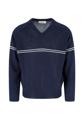 DUNST V-neck stripe-detail sweater - Blue