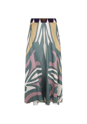 Volantis Safi abstract-print silk maxi skirt - Green