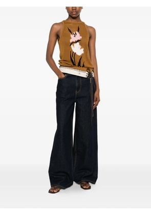 Marni floral-intarsia mesh top - Brown