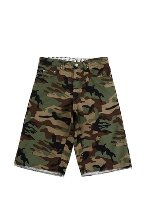 HELLSTAR camouflage-print raw-edge shorts - Green