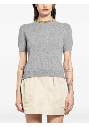 Prada crystal-embellished short-sleeved sweater - Grey