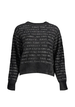 Desigual text-print fuzzy-knit sweater - Black