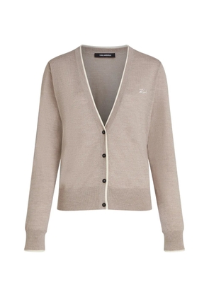 Karl Lagerfeld logo-embroidered merino-wool cardigan - Neutrals