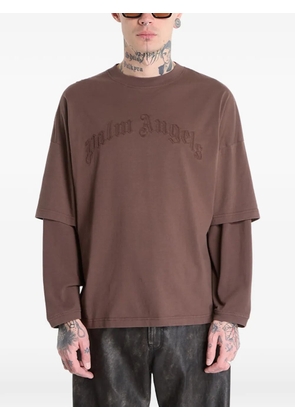 Palm Angels logo-embroidered layered T-shirt - Brown