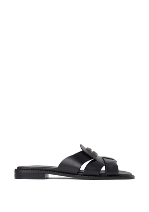 Tommy Hilfiger logo-plaque cut-out square-toe leather sandals - Black