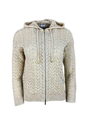 Eleventy sequin-embellished open-knit hoodie - Neutrals