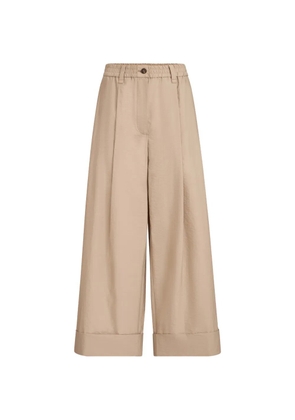 Brunello Cucinelli techno cotton poplin boxy pleated trousers with monili - Neutrals