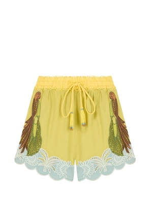 FARM Rio embroidered scalloped-hem mini shorts - Yellow