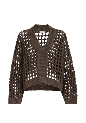 Brunello Cucinelli jute and cotton net cardigan - Brown
