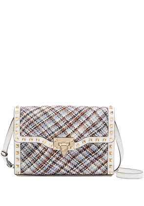 Valentino Garavani Rockstud small shoulder bag in woven fabric - Blue