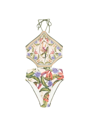 FARM Rio Strilitzia cut-out floral-print swimsuit - Neutrals