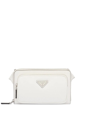 Prada logo-plaque leather messenger bag - White
