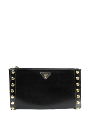 Prada Pre-Owned Saffiano Vernice studded clutch - Black
