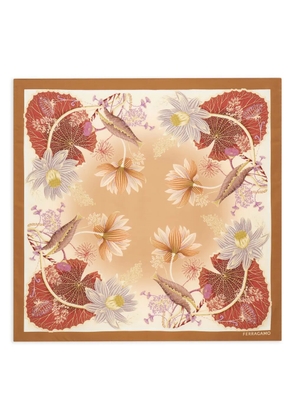 Ferragamo Water Lilies printed silk scarf - Brown