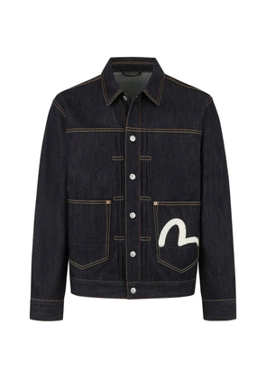 EVISU Seagull-print pleated denim jacket - Blue