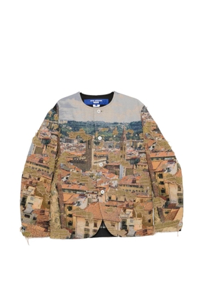 Junya Watanabe MAN tapestry-print frayed jacket - Brown