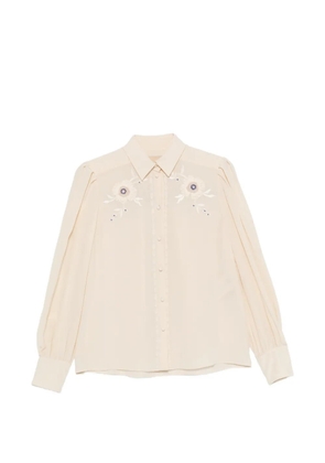 Valentino Garavani floral-embroidered pleated-sleeve blouse - Neutrals