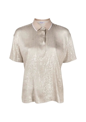 Brunello Cucinelli sequin-embellished polo shirt - Neutrals