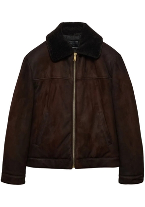 Prada triangle-logo leather bomber jacket - Brown