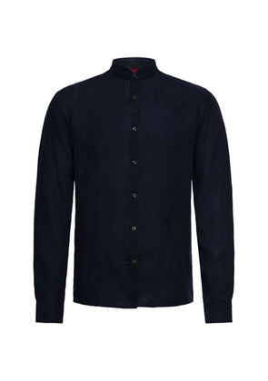 BOSS mandarin-collar linen shirt - Blue