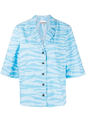 GANNI zebra-print organic-cotton shirt - Blue
