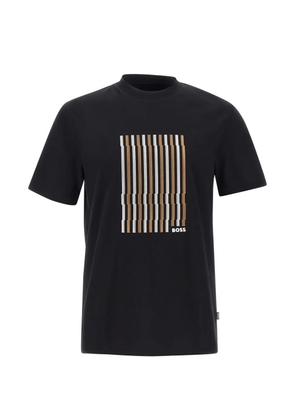 BOSS logo-embroidered striped T-shirt - Black