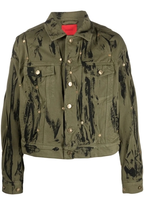KUSIKOHC stud-embellished distressed denim jacket - Green