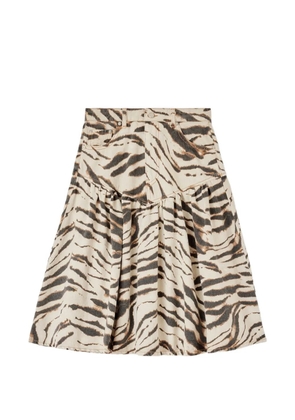 GANNI zebra-print gathered skirt - Neutrals