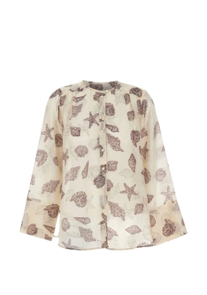Marella marine-print silk-blend shirt - Neutrals