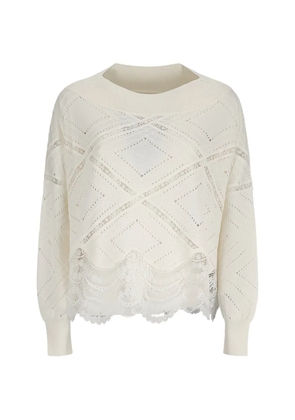Ermanno Scervino lace-trimmed sweater - White