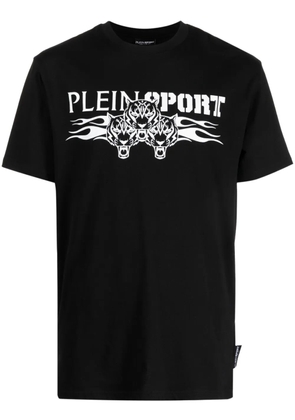 Plein Sport logo tiger-print T-shirt - Black