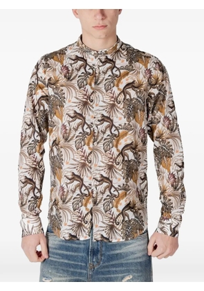 GIANNI LUPO monkey-print band-collar shirt - Multicolour