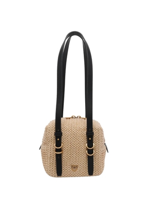 PINKO small Cubic raffia-effect shoulder bag - Neutrals