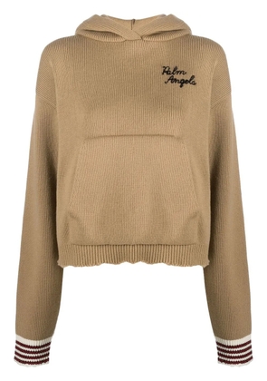 Palm Angels embroidered logo knitted hoodie - Brown