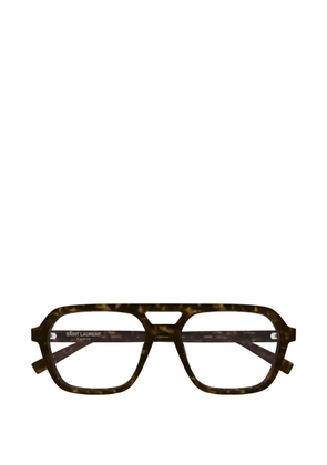 Saint Laurent Eyewear tortoiseshell-effect pilot-frame glasses - Brown